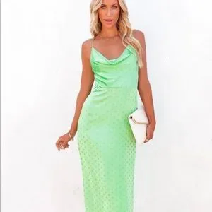 Vici | Dresses | Classy Polka Dot Lime Green Midi Dress | Poshmark